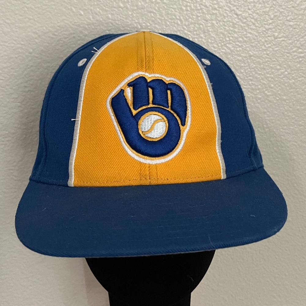 Adult Mitchell & Ness MLB Blue Milwaukee Brewers Hat Baseball Cap Fitted 7 3/8